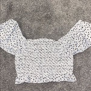 White Heart Print Crop Top w/ Ruffle Sleeves